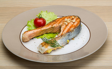 Grilled salmon steak