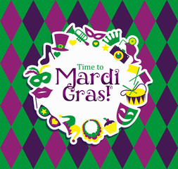 Bright vector carnival icons and sign Welcome to Carnival