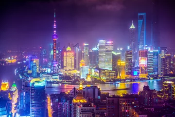 Poster Shanghai, China aerial cityscape at Night © SeanPavonePhoto