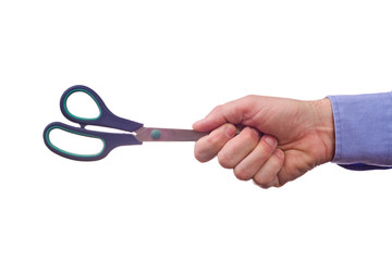 Male worker's hand holding scissors