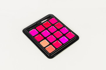 lipstick pallet on isolated white background