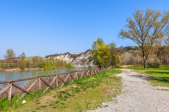Gravel pathway in spring park.