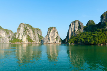 Fototapeta na wymiar Halong Bay, Vietnam Mountains with reflections