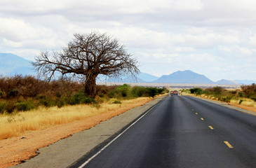 Fototapeta na wymiar African road from Mombasa to Nairobi, Kenya