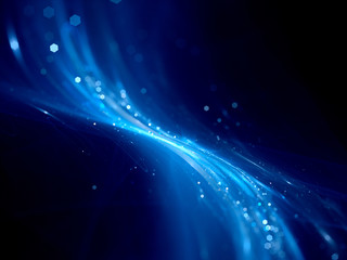 Fototapeta na wymiar Blue glowing shape in space with depth of field