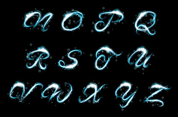 Transparent alphabet Glowing blue light effect glitter text
