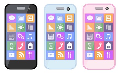 Mobile phone smartphone collection on white background.