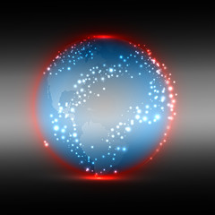 Abstract technology background with world globe, dark design