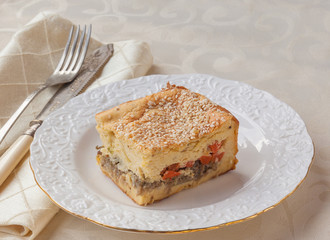Portion of English cheese and mustard souffle stuffed