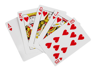Royal flush. Playing cards isolated on a white background