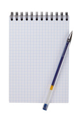 open notebook and pen on a white background isolated