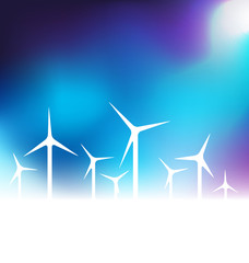 Vector illustration with wind turbine on blue background