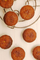 Top view on fresh baked chocolate muffins
