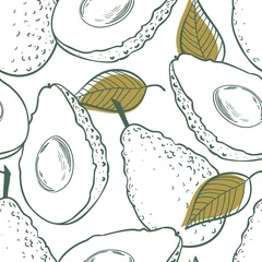 Wallpaper murals Avocado Outline eamless pattern with avocado and leaf