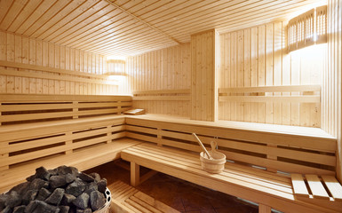 Large Finland-style sauna interior