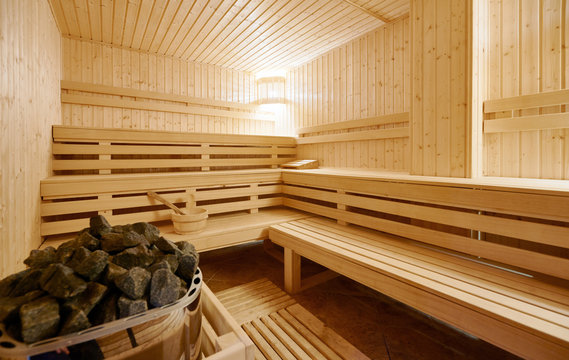Large Finland-style sauna interior