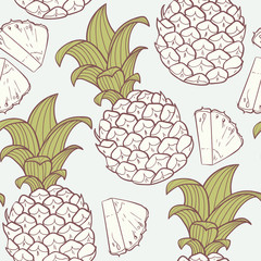 Stylized outline seamless pattern with pineapple - 78227104