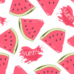 Cotton fabric Slices of watermelon seamless pattern with juice drop