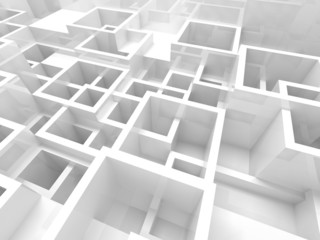 3d interior with white chaotic square cells structure