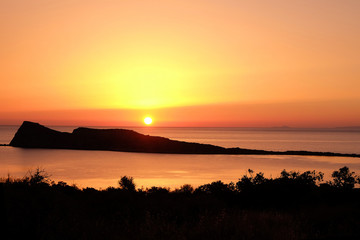 Sunrise over Mediterranean sea on island of Crete Greece
