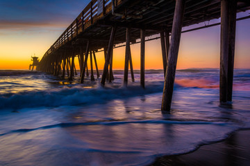 The fishing pier seen after sunset in Imperial Beach, California