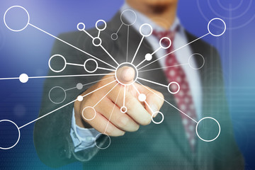 Businessman clicking empty circle flowchart