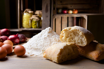 Preparation of bread in the kitchen. Kneading