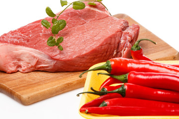 Raw meat and vegetables