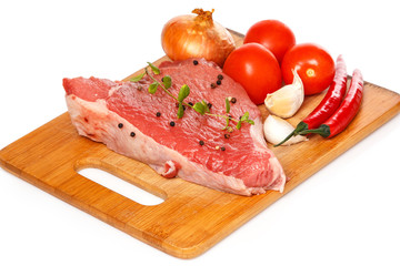 Raw meat and vegetables