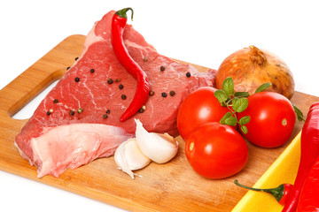 Raw meat and vegetables
