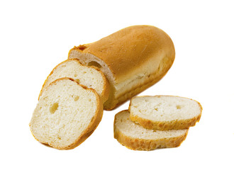 Sliced french baguette isolated on a white background