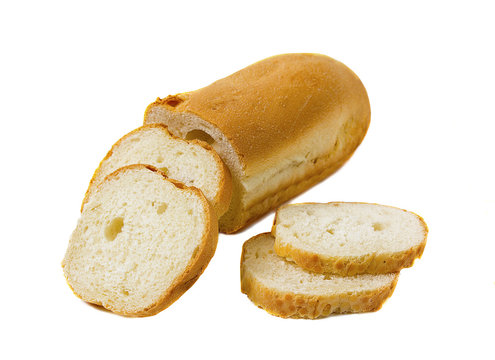 Sliced french baguette isolated on a white background