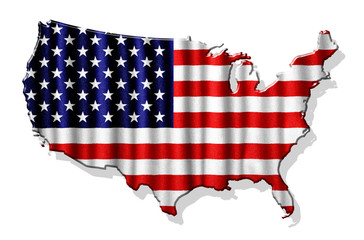 USA map with waving flag isolated on white background