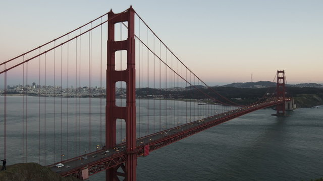 Time lapse zoom in Golden Gate Bridge Twilight to night