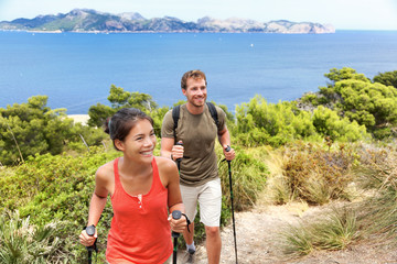 Hikers hiking in Mallorca mediterranean Europe