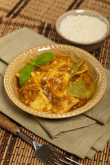 Spinach Ravioli. Selective focus.