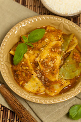 Pasta Ravioli Sorrentina. Selective focus.