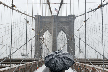 Brooklyn Bridge, Snowstorm - New York CIty