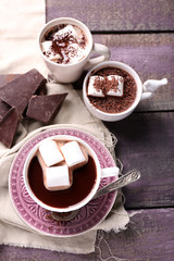 Hot chocolate with marshmallows in mug,