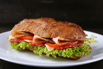 Fresh and tasty sandwich with cheese and vegetables