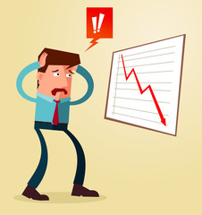 young businessman get shocked watching business result