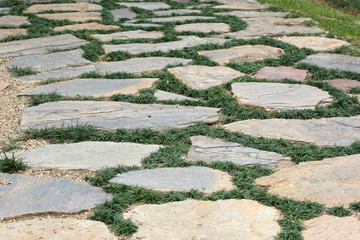 design floor of pavement with stone and grass