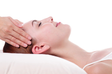 Obraz na płótnie Canvas young woman enjoy face massage
