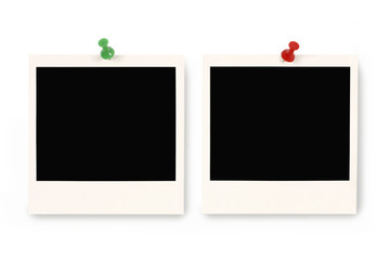 Two blank polaroid style photo frame prints in a line or row