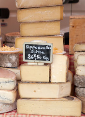 Farmer cheese with price labels on the market - 78234574