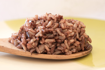 cooked rice on wood Ladle