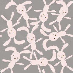 Cute rabbits pattern seamless background. Vector cartoon doodle 