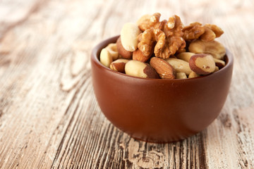 Mix nuts  on wooden background
