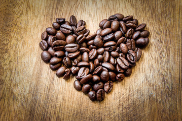Coffee beans in heart shape