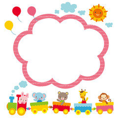 子供向けコピースペース　汽車に乗る動物たち